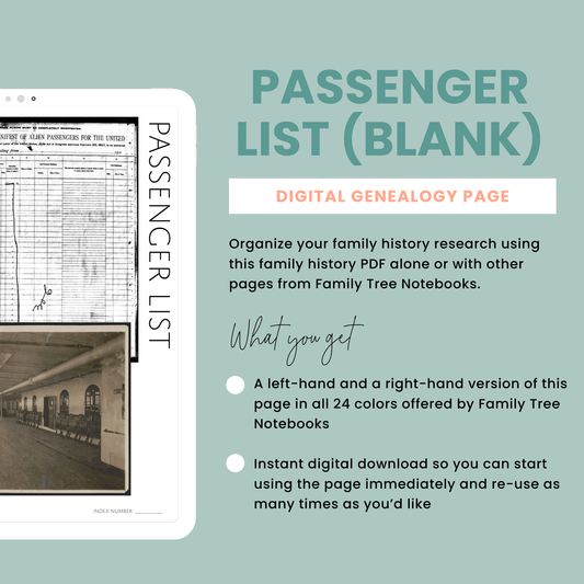 Passenger List (Blank): Printable Genealogy Form (Digital Download)