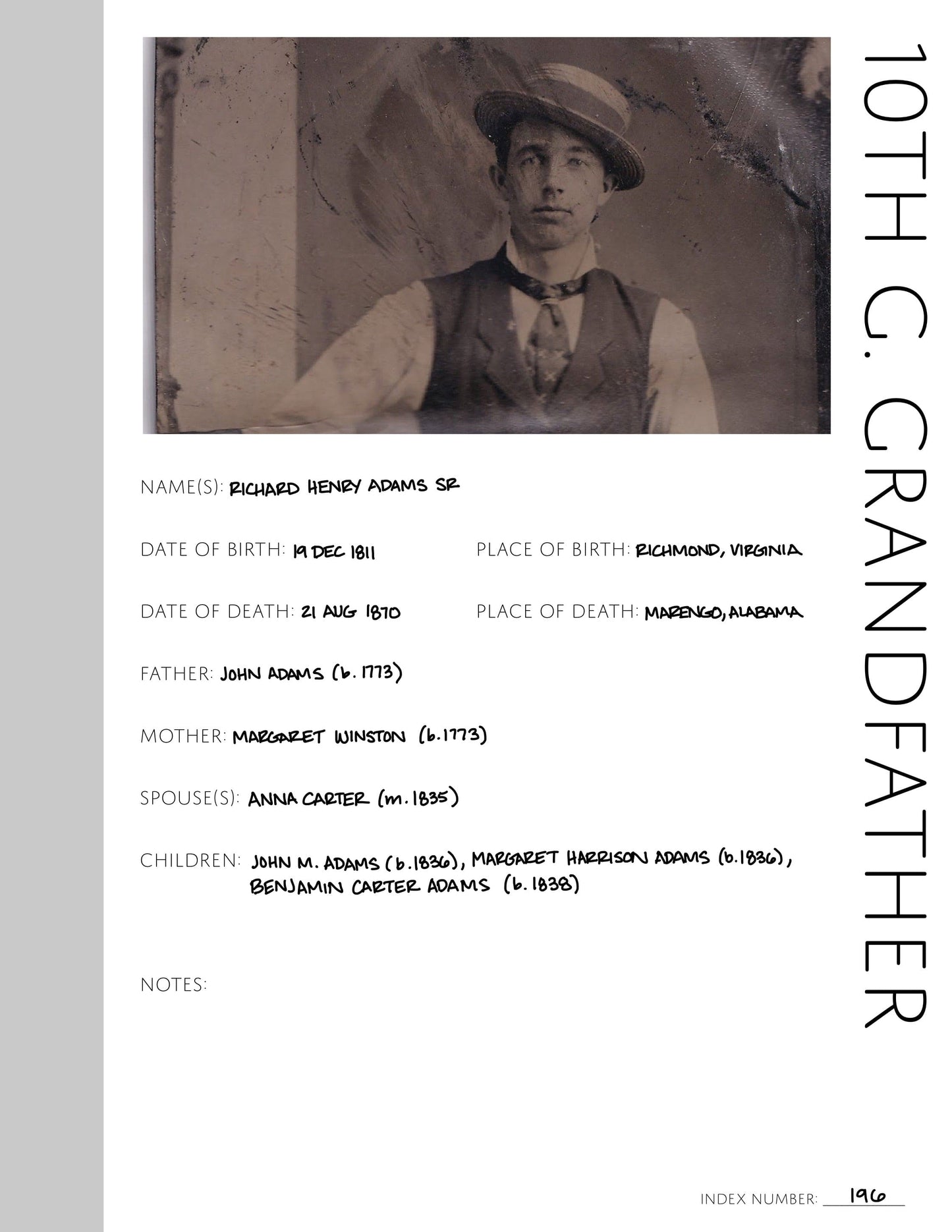 10th Great Grandfather Profile: Printable Genealogy Form (Digital Download)