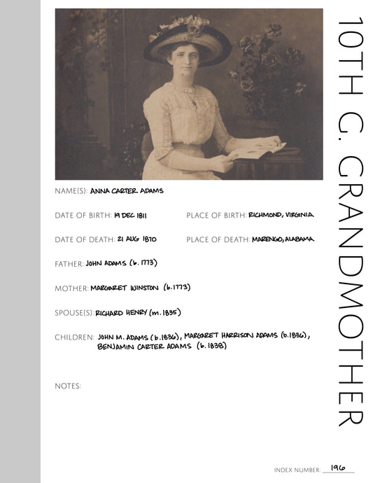 10th Great Grandmother Profile: Printable Genealogy Form (Digital Download)
