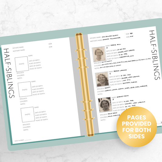 Half-Siblings Page: Printable Genealogy Form (Digital Download)