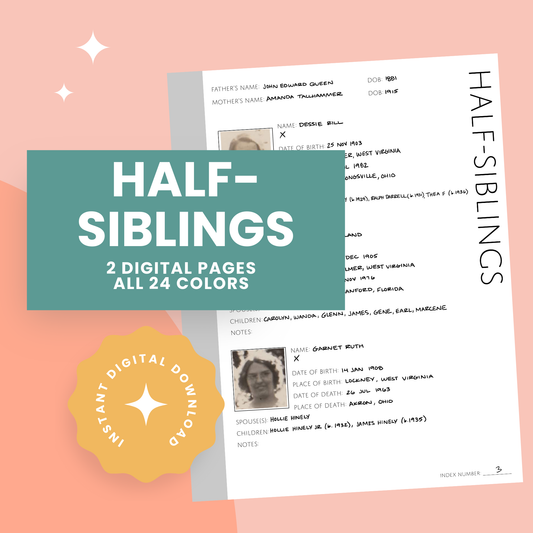 Half-Siblings Page: Printable Genealogy Form (Digital Download)