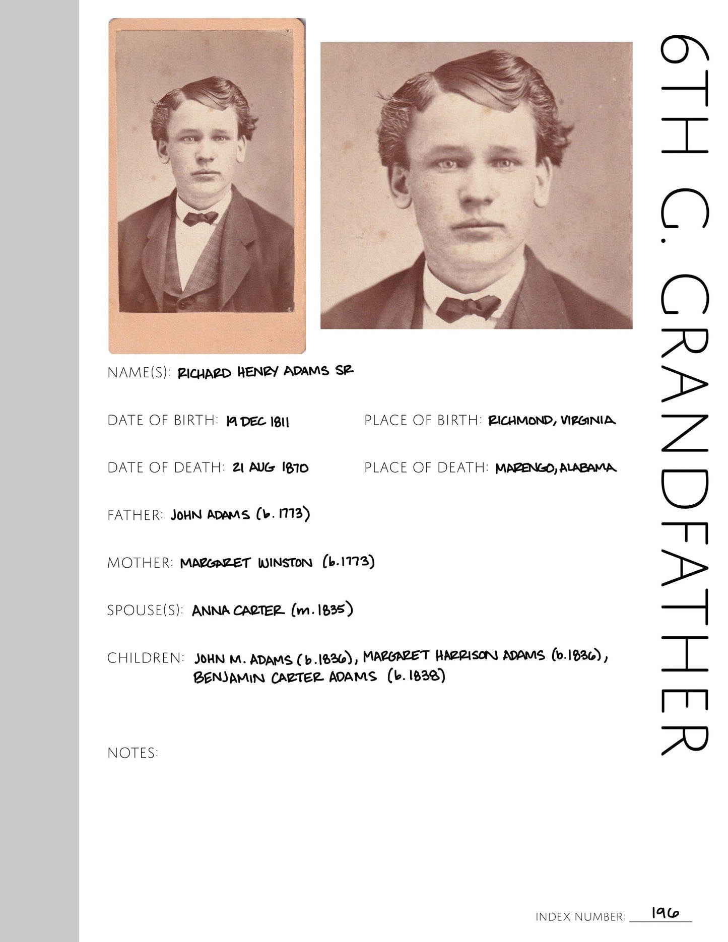 6th Great Grandfather Profile: Printable Genealogy Form (Digital Download)