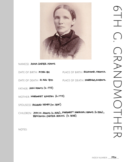 6th Great Grandmother Profile: Printable Genealogy Form (Digital Download)