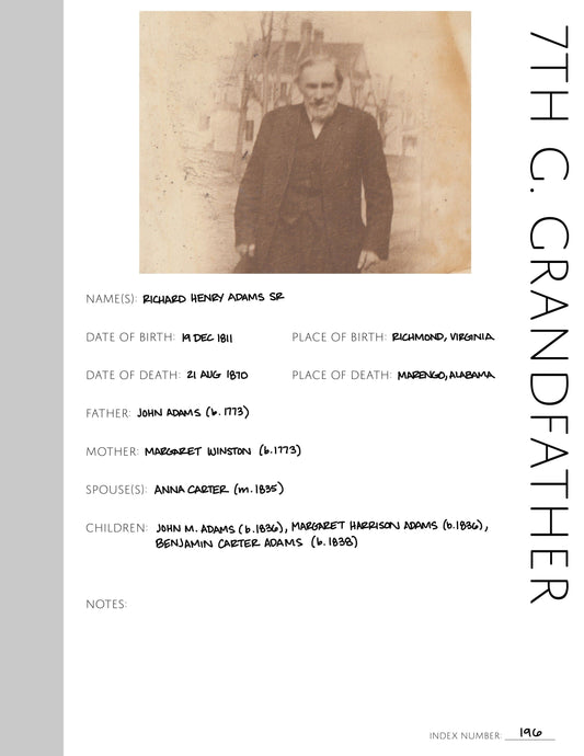 7th Great Grandfather Profile: Printable Genealogy Form (Digital Download)