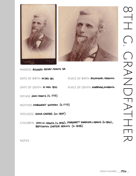 8th Great Grandfather Profile: Printable Genealogy Form (Digital Download)