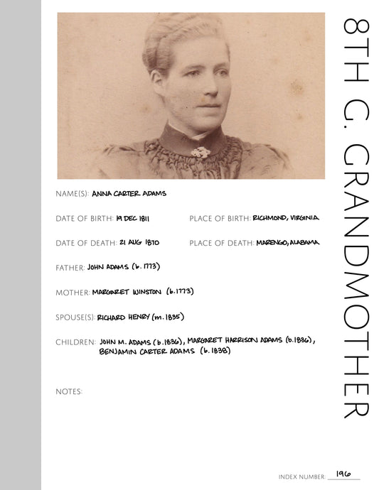 8th Great Grandmother Profile: Printable Genealogy Form (Digital Download)