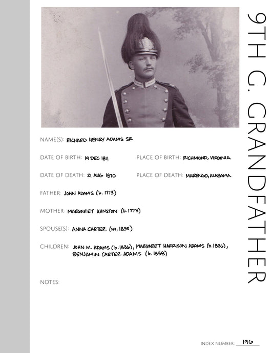 9th Great Grandfather Profile: Printable Genealogy Form (Digital Download)