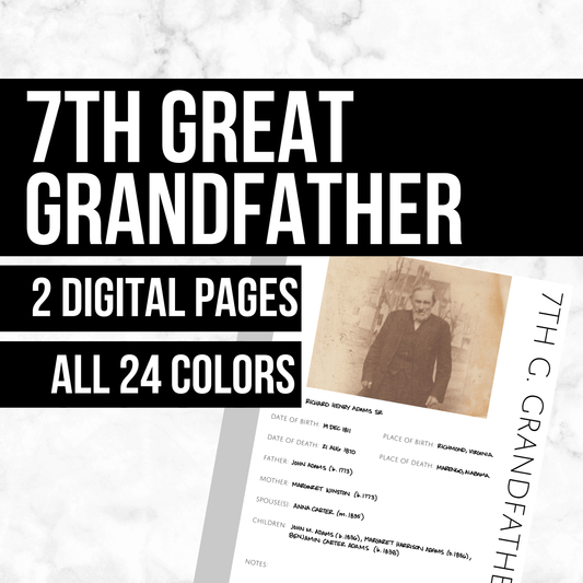 7th Great Grandfather Profile: Printable Genealogy Form (Digital Download)