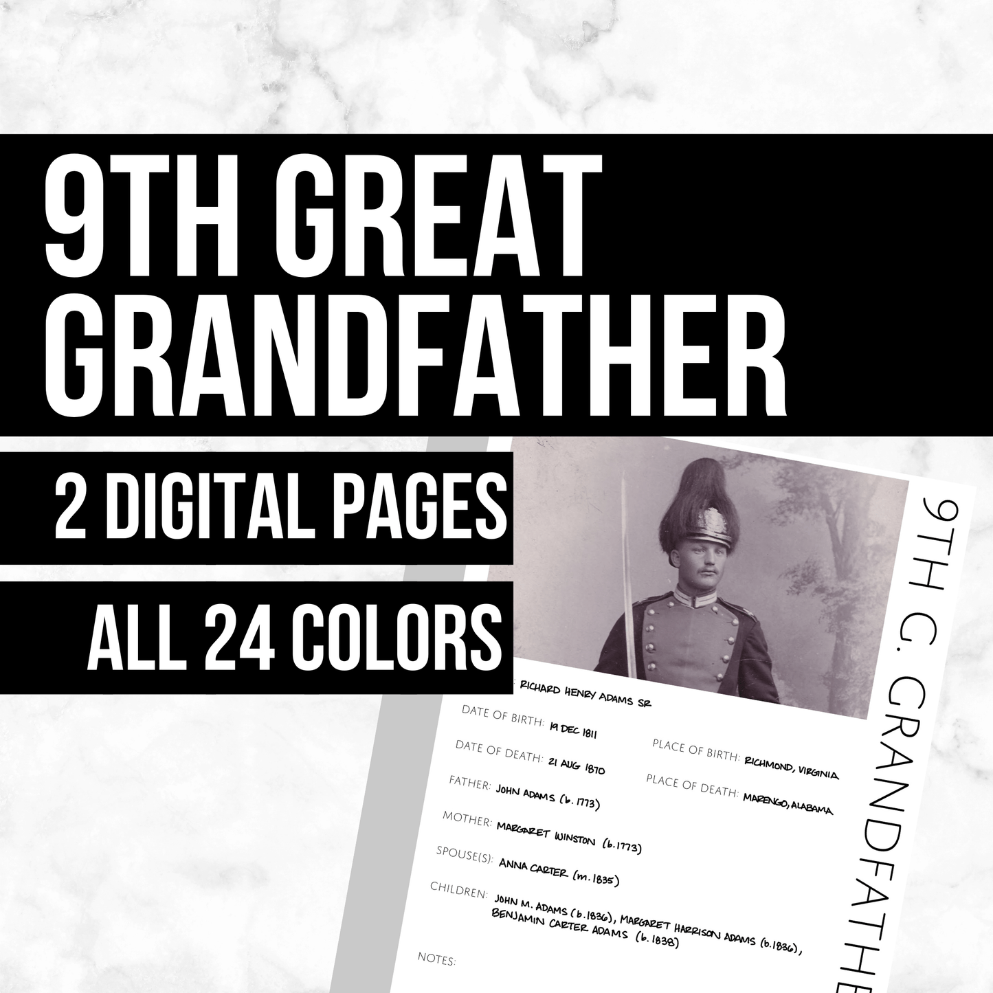 9th Great Grandfather Profile: Printable Genealogy Form (Digital Download)