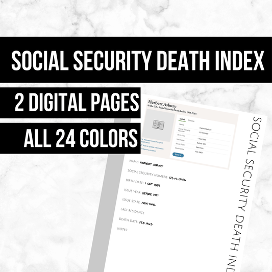 Social Security Death Index: Printable Genealogy Form (Digital Download)