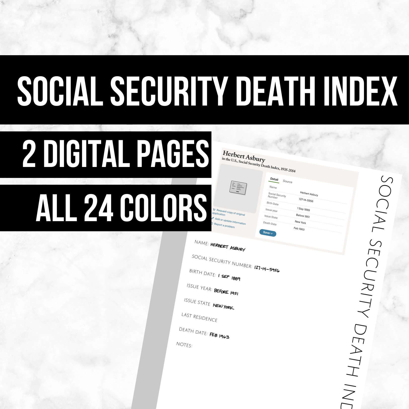 Social Security Death Index Printable Genealogy Form (Digital Downloa