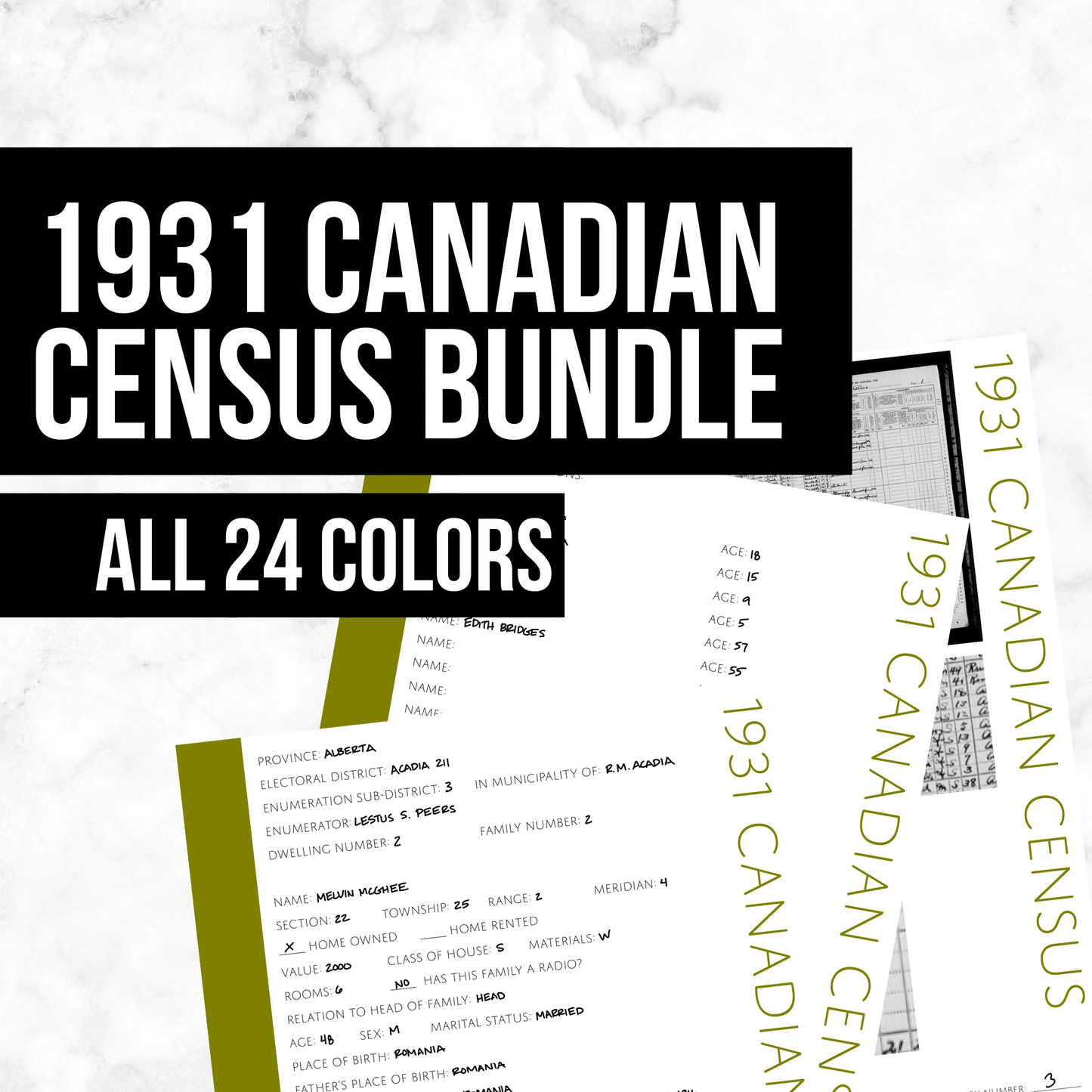 1931 Canadian Census Bundle: Printable Genealogy Forms (Digital Download)