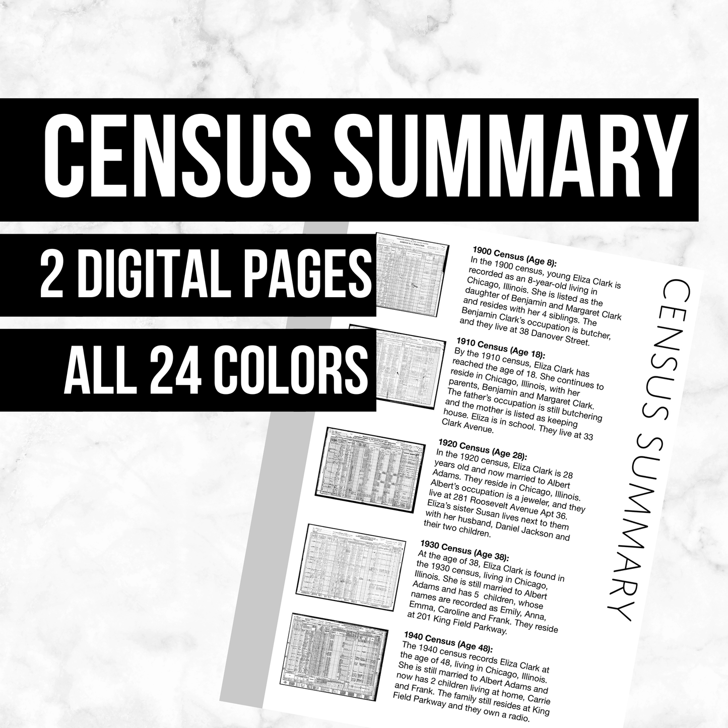 Census Summary: Printable Genealogy Form (Digital Download)