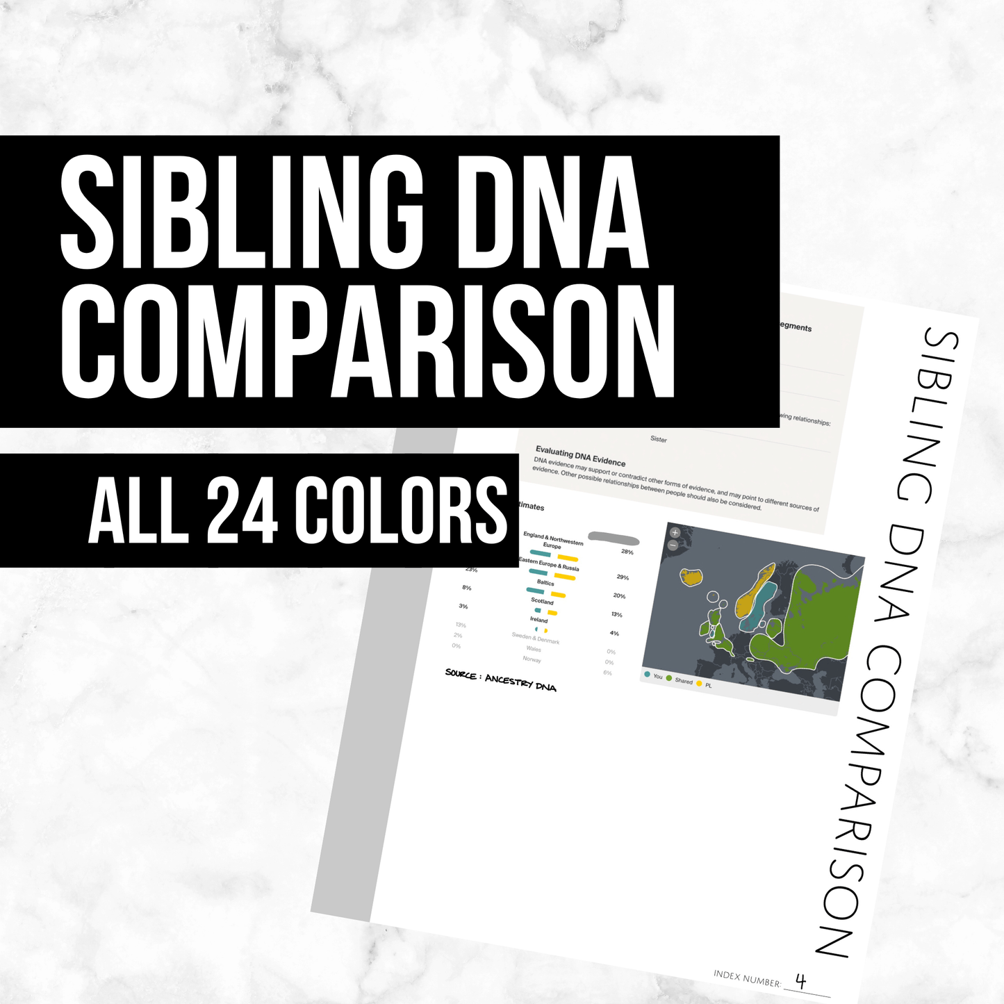 Sibling DNA Comparison Page: Printable Genealogy Forms (Digital Download)