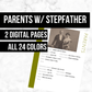 Parents Page with Stepfather: Printable Genealogy Form (Digital Download)