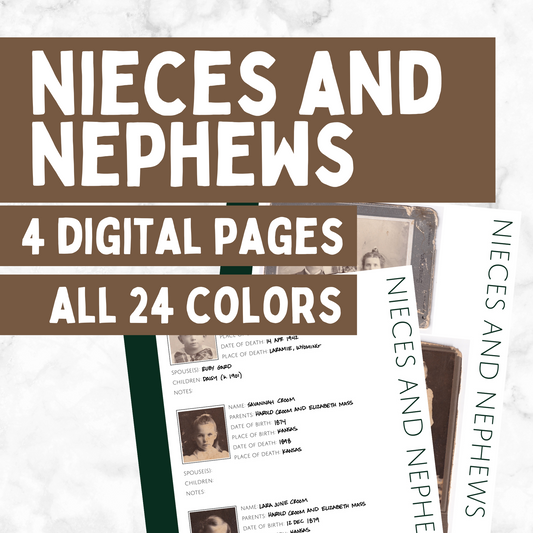 Nieces and Nephews: Printable Genealogy Forms (Digital Download)