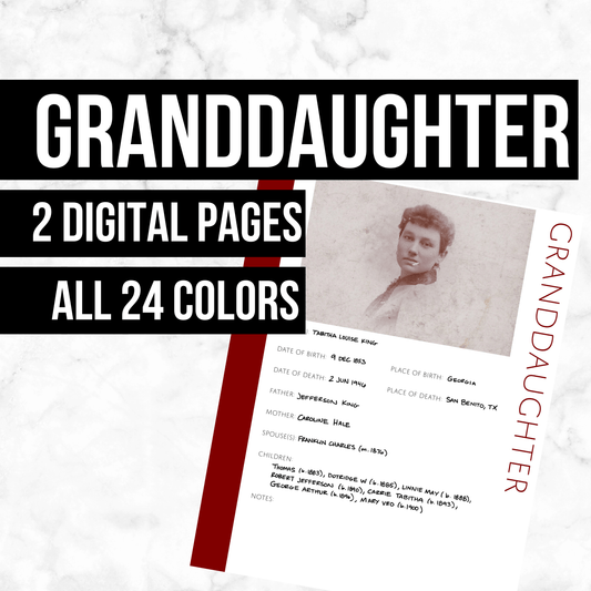 Granddaughter Profile: Printable Genealogy Page (Digital Download)