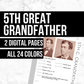 5th Great Grandfather Profile: Printable Genealogy Form (Digital Download)