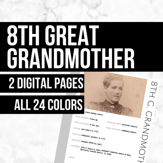 8th Great Grandmother Profile: Printable Genealogy Form (Digital Download)