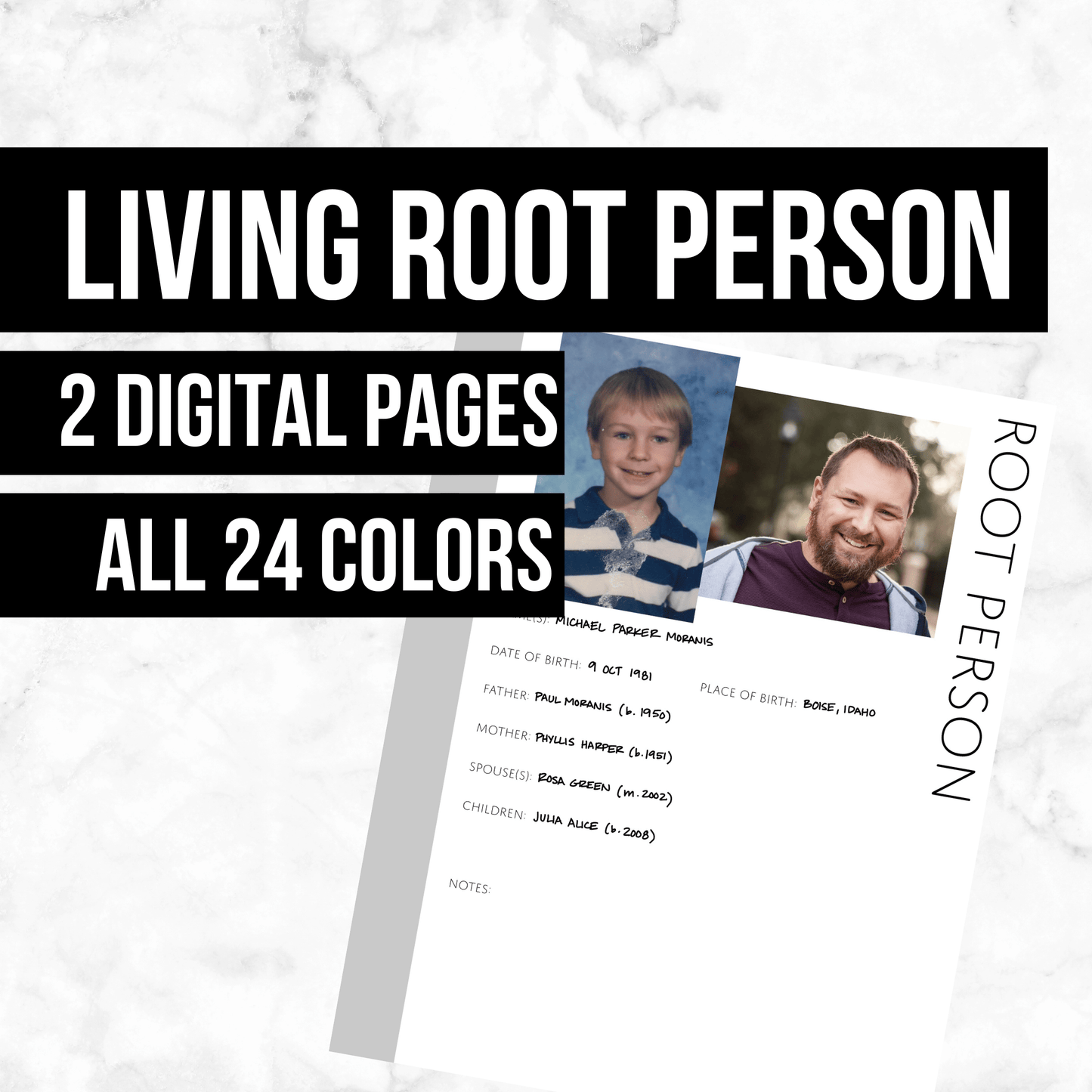 Living Root Person Profile: Printable Genealogy Form (Digital Download)