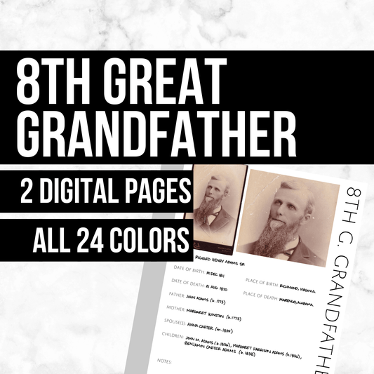 8th Great Grandfather Profile: Printable Genealogy Form (Digital Download)