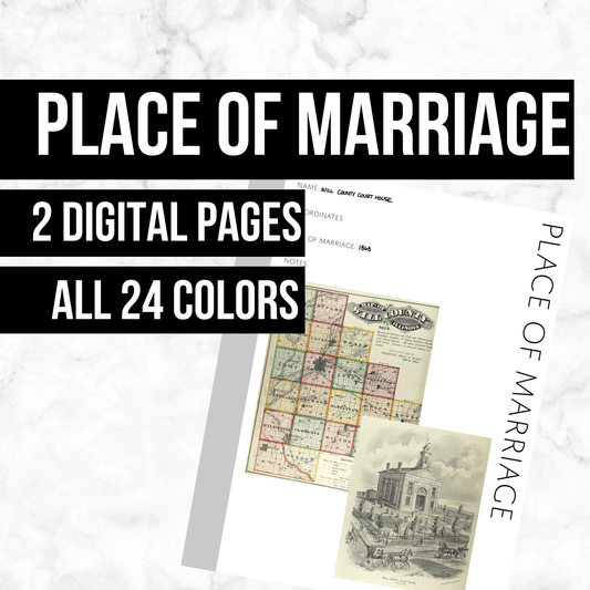 Place of Marriage Page: Printable Genealogy Forms (Digital Download)