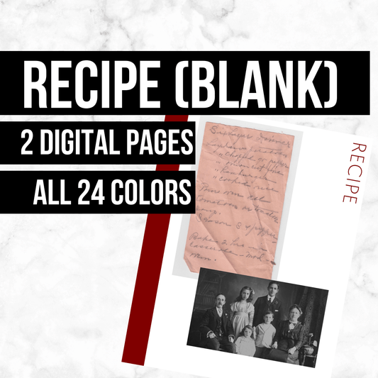 Recipe (Blank): Printable Genealogy Page (Digital Download)