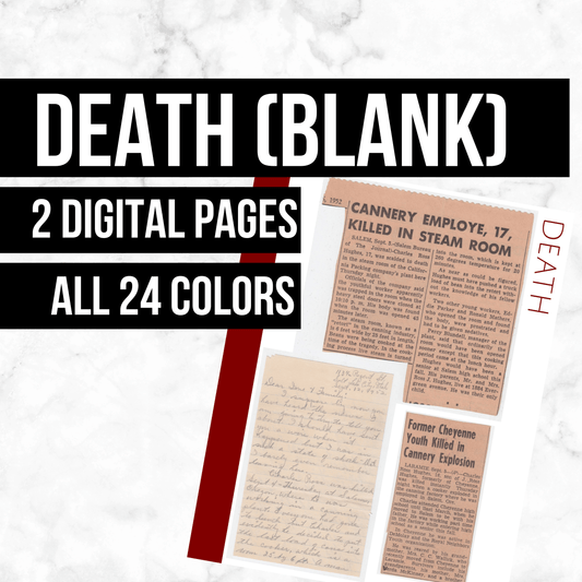 Death (Blank): Printable Genealogy Page (Digital Download)