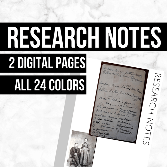 Research Notes: Printable Genealogy Form (Digital Download)