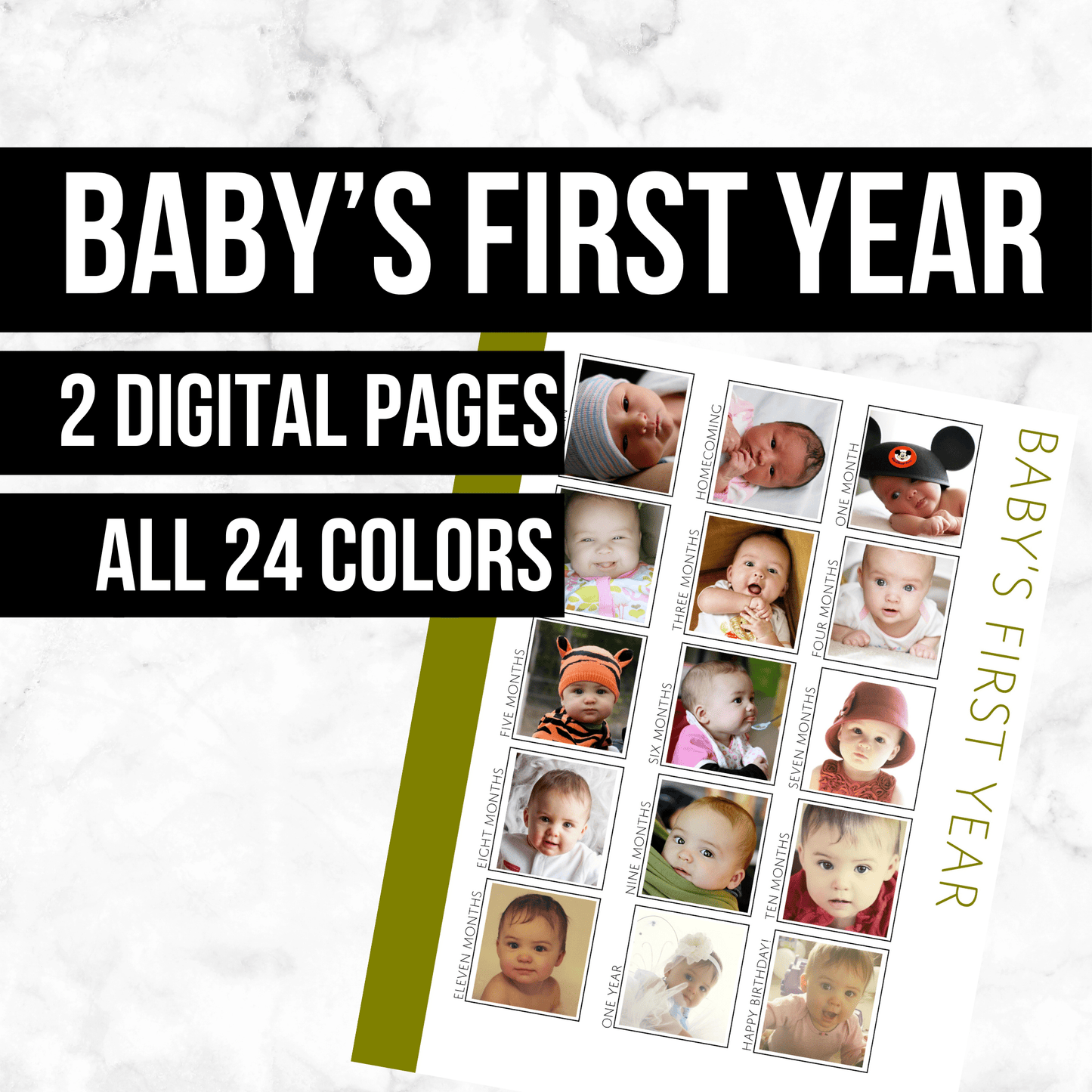 Baby's First Year Photo Grid: Printable Genealogy Forms (Digital Download)