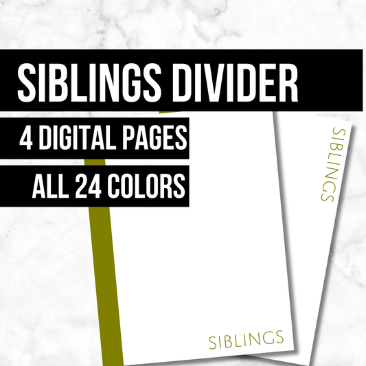 Siblings Divider Pages: Printable Family History Form for Genealogy (Digital Download)