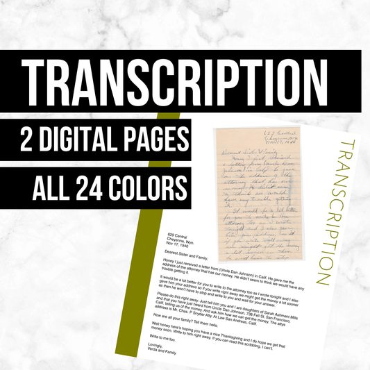 Transcription: Printable Genealogy Page (Digital Download)