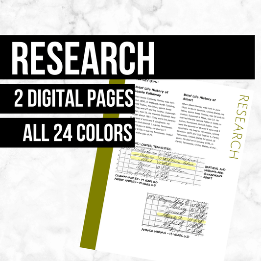 Research (Blank): Printable Genealogy Form (Digital Download)