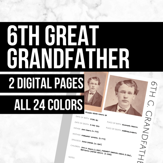 6th Great Grandfather Profile: Printable Genealogy Form (Digital Download)