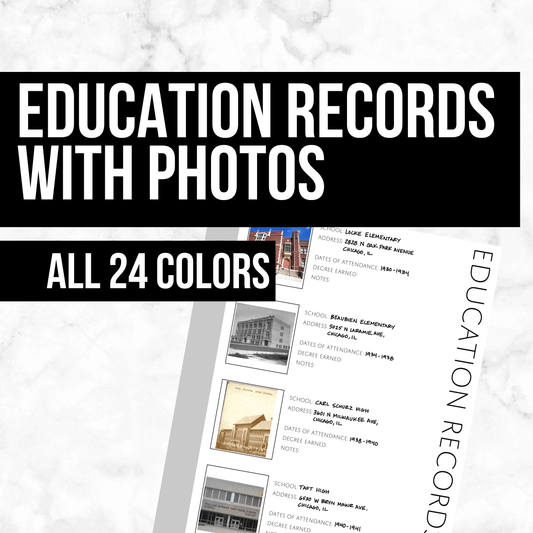 Education Records with Photos: Printable Genealogy Forms (Digital Download)