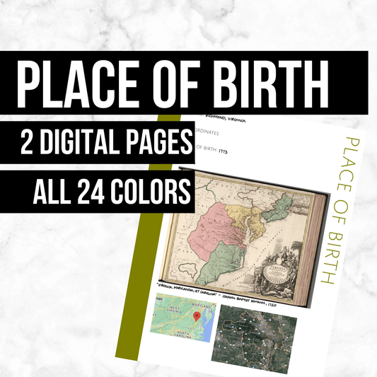 Place of Birth: Printable Genealogy Form (Digital Download)