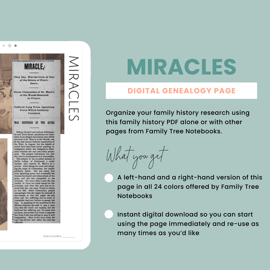 Miracles: Printable Genealogy Form (Digital Download)