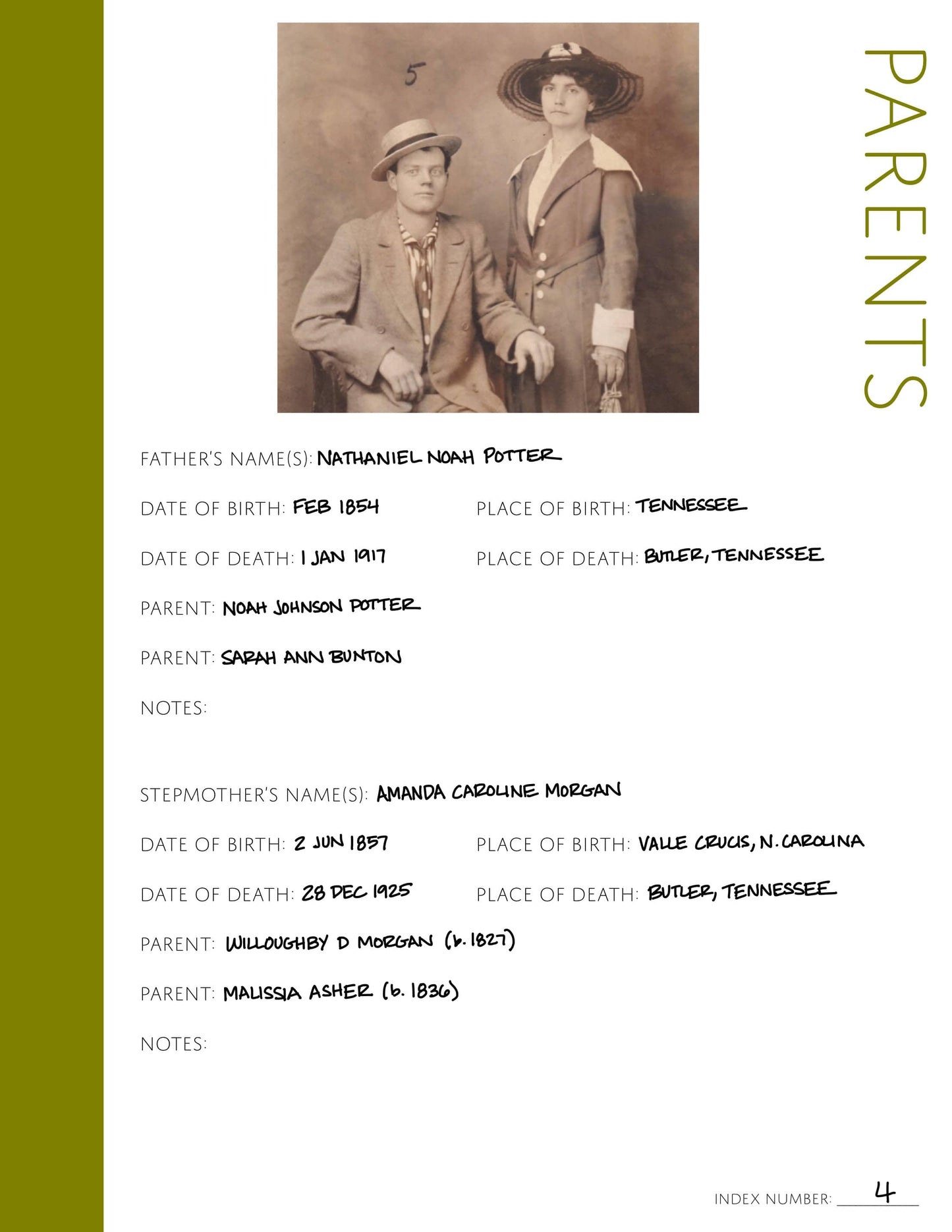 Parents Page with Stepmother: Printable Genealogy Form (Digital Download)