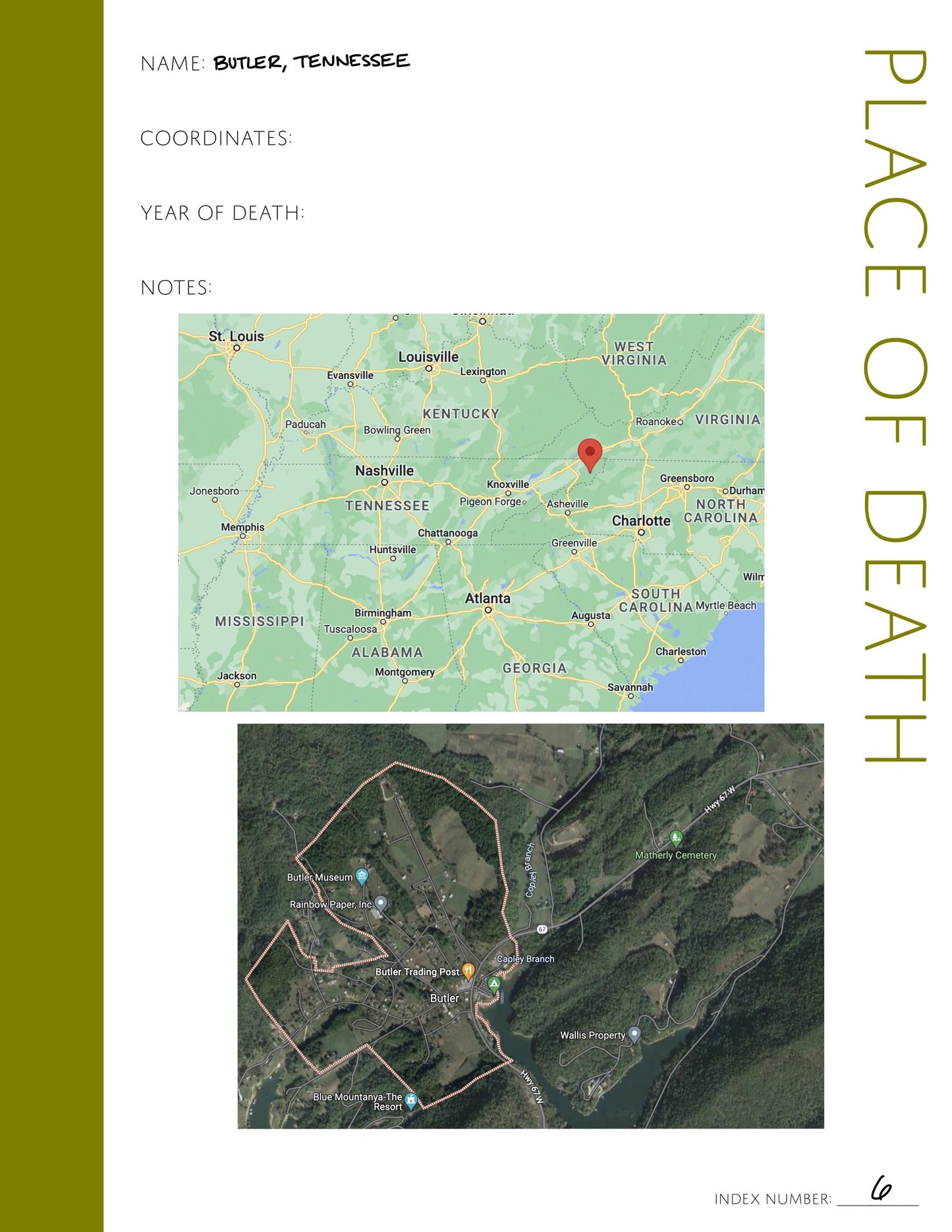 Place of Death: Printable Genealogy Form (Digital Download)