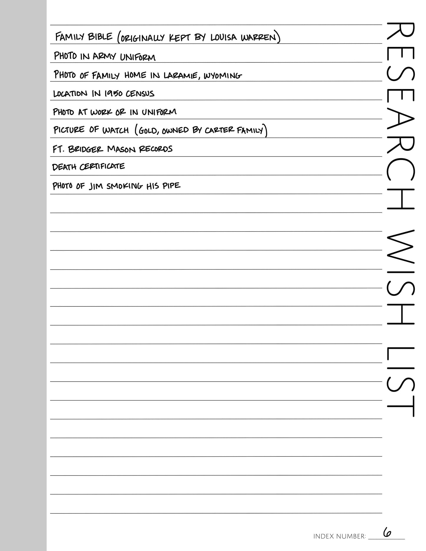 Research Wish List: Printable Genealogy Form (Digital Download)