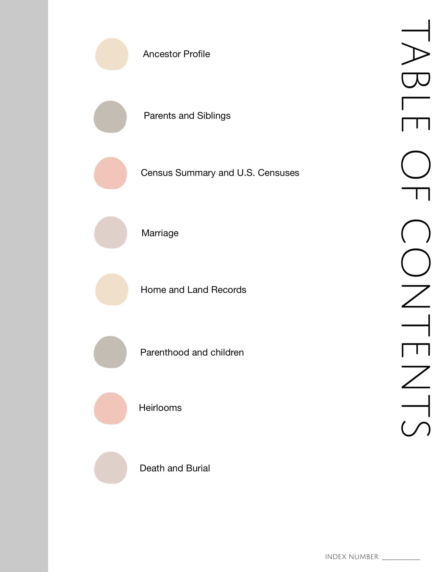 Table of Contents (Blank): Printable Genealogy Form (Digital Download)