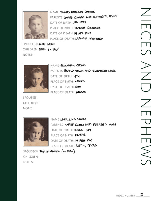 Nieces and Nephews: Printable Genealogy Forms (Digital Download)