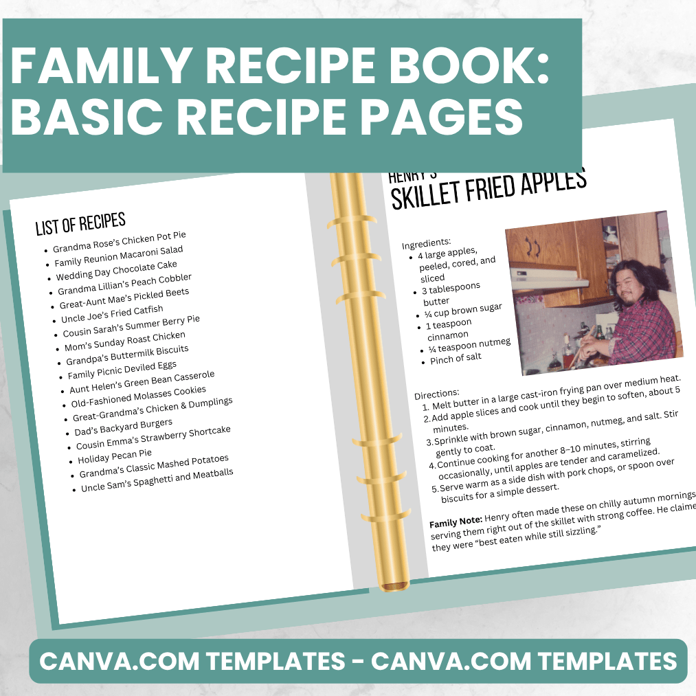 Basic Recipe Pages - Canva Family Recipe Book