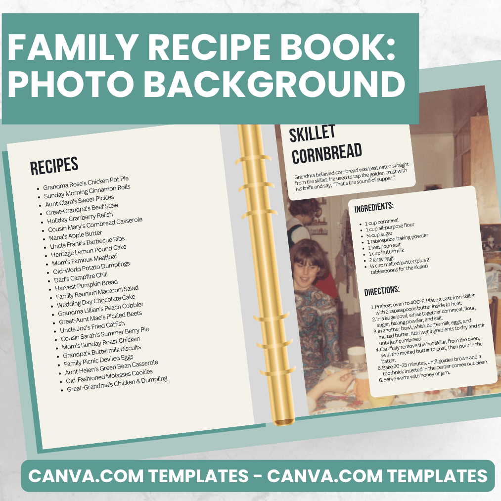 Photo Background Recipe Pages - Canva Family Recipe Book