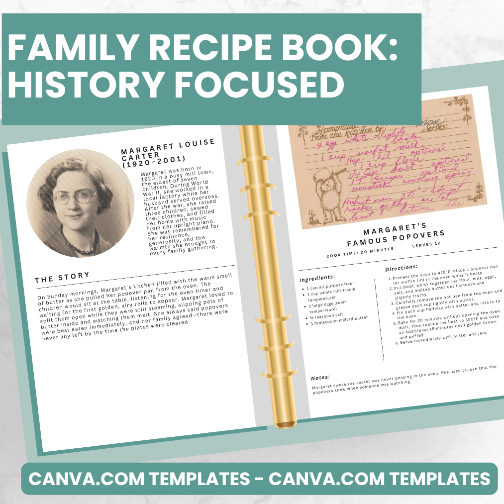 History Focused Recipe Pages - Canva Family Recipe Book
