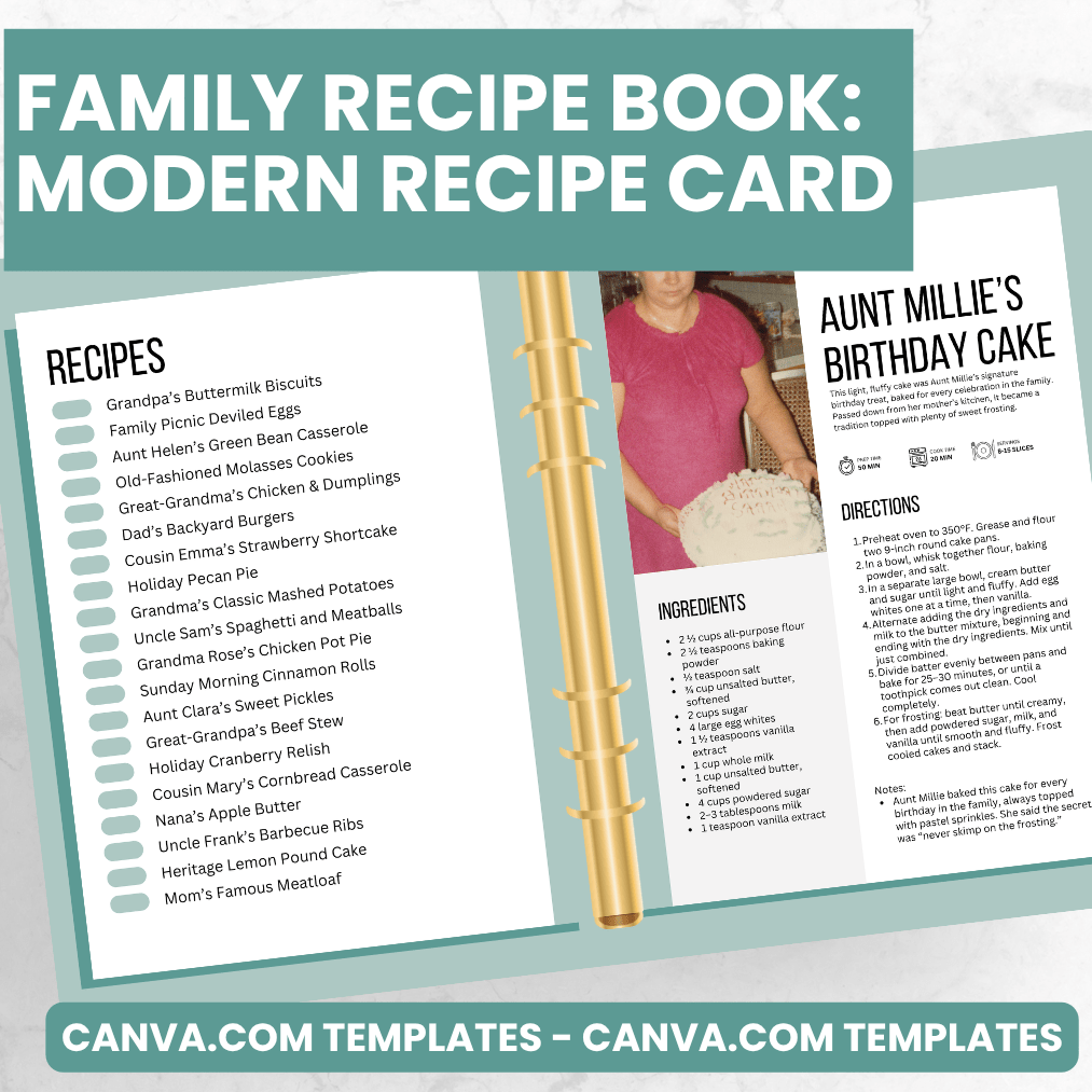 Modern Recipe Card Pages - Canva Family Recipe Book
