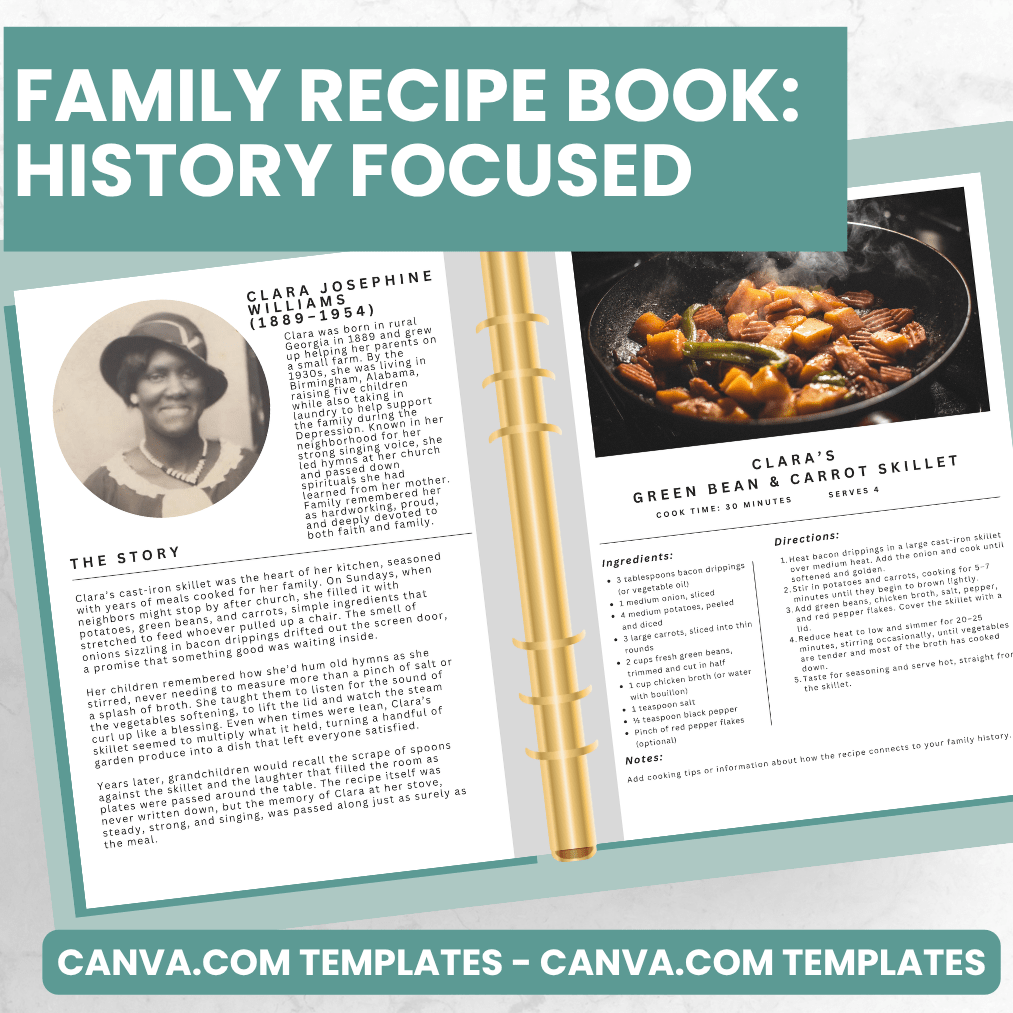 History Focused Recipe Pages - Canva Family Recipe Book