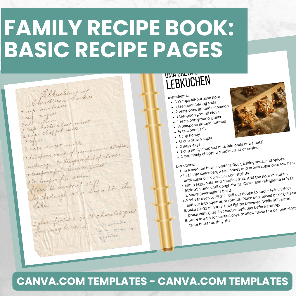 Basic Recipe Pages - Canva Family Recipe Book