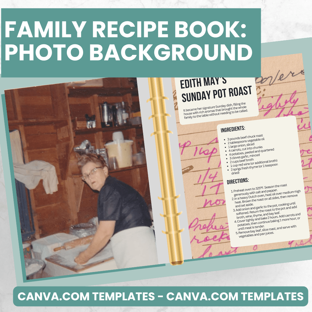 Photo Background Recipe Pages - Canva Family Recipe Book