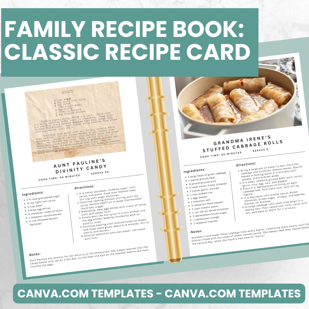 Classic Recipe Card Pages - Canva Family Recipe Book